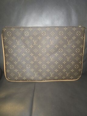 Monogram Canvas Large Pouch in Brown with Tan Trim
